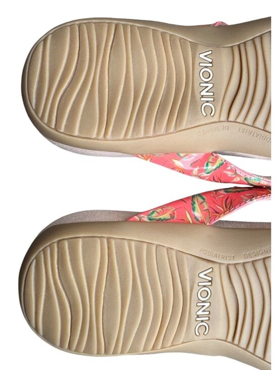 Vionic Bella II Womens Floral Flip Flops Sandals Size 11 Beige/Coral - Picture 7 of 8